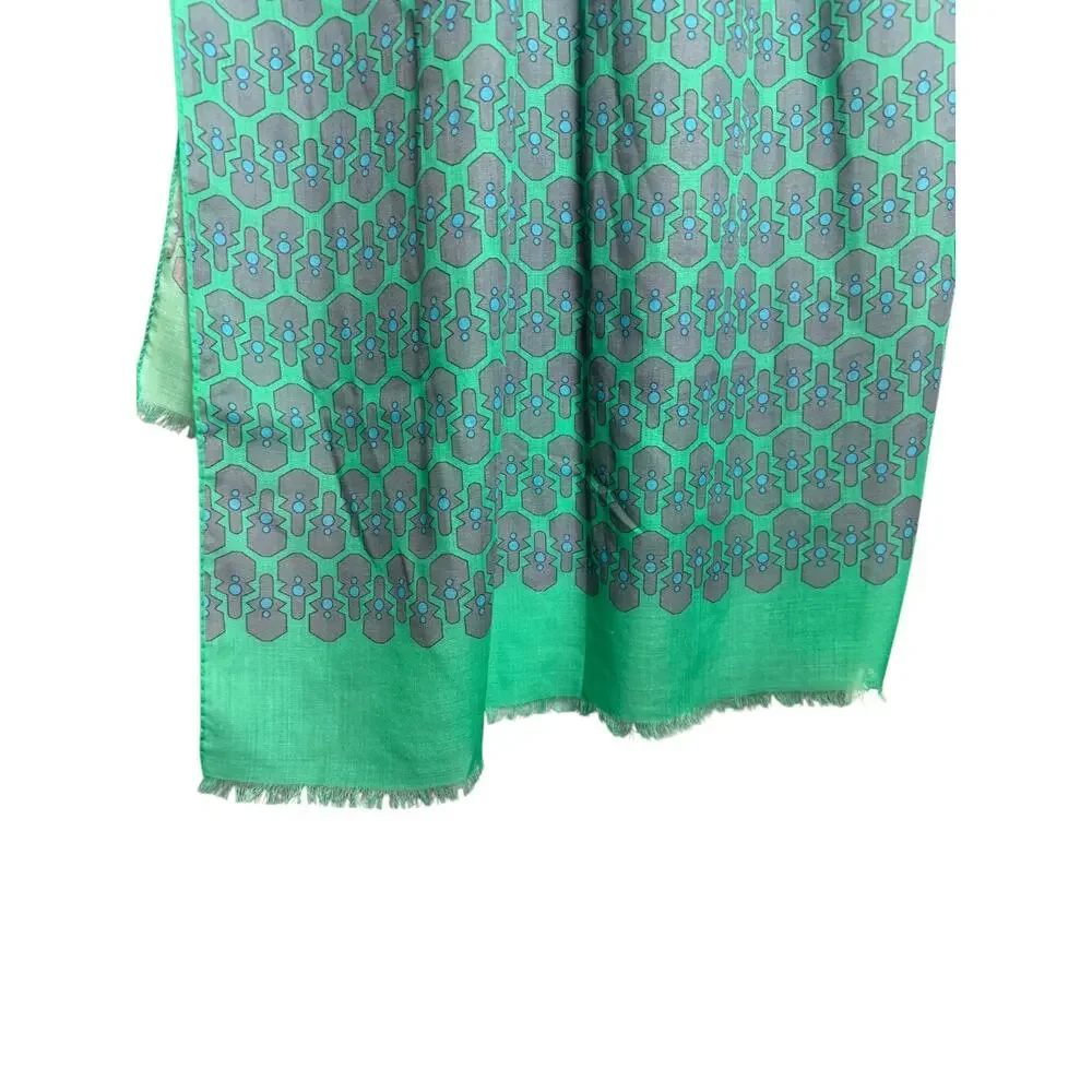 Thalassa Collection Greek 100% Wool Scarf Wrap NWT Green Geometric Italy Chic